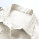 Hixiaohe Spring Summer Jean Jacket for Women Trendy Half Sleeve Button Down Short Denim Jacket Retro Cropped Trucker Coat