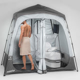 Porayhut Portable Camping Shower Tent Deluxe Changing Room Easy Set Up Privacy Shelter,Large Toilet Tent 2 Rooms with Floor Drain Design for Beach, Camping,Hiking with Stakes and Ropes for Stability
