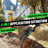 SOYUS 2-IN-1 Cordless Pole Saw & 8-Inch Mini Chainsaw for Tree Trimming, 21V Electric Pole Chainsaw with 2x 3.0Ah Batteries, Brushless Motor, Max Reach 15ft, Pole Saw for Thick Branch Cutting