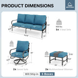 MFSTUDIO 5 Piece Metal Patio Furniture Set with Peacock Blue Cushions