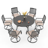 PHI VILLA 7 Pcs Outdoor Dining Set, 54" Round Table w/Umbrella Hole