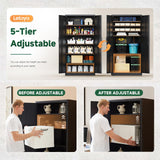 Metal Storage Cabinets with Lock Doors,Tall Locker Organizer Steel Garage Cabinets, 5 Adjustable Layers (Black)