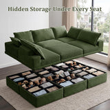 NABUMI 142" Modular Sectional Sofa with Storage, Oversized L-Shaped Boneless Couch with Ottoman, 27" Deep Seat Memory Foam Corduroy 6-Seater Cloud Couches for Living Room, Tool-Free Assembly, Green