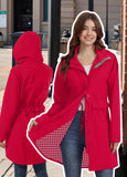 ATLASLAVA Rain Jacket Women Waterproof Raincoat Long Hooded Lightweight Windbreaker Outdoor Trench Coat Red XL