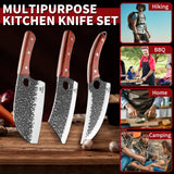 Ethyxe Butcher Knife Set – 3PCS Hand Forged Kitchen Knife Set with Serbian Chef Knife, Viking Boning Knife & Meat Cleaver, High Carbon Steel for Meat Cutting, Outdoor BBQ, Camping, Gift for Men