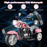 Costzon Kids Motorcycle, 6V Battery Powered Ride on Chopper Motorcycle w/Horn, Headlight, 3-Wheel Stable Ride on Toys, Electric Toddler Motorcycle for Kids, Gift for Boys Girls (Laser Pink)