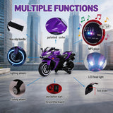 12V Kids Electric Motorcycle, on Car LED Lights, Music Player & Horn with Training Wheels, Pedal, MP3, USB Port, Electric Motorcycle for Kids Children Ages 3+, Gift for Boys & Girls（Purple）