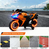 Electric Ride-On Motorcycle for Kids with 12V Motor, Training Wheels, Manual Throttle, Light Up Wheels, Music Player & Headlights - Ages 3-6 (Orange + Plastic + 50-99 Lbs)
