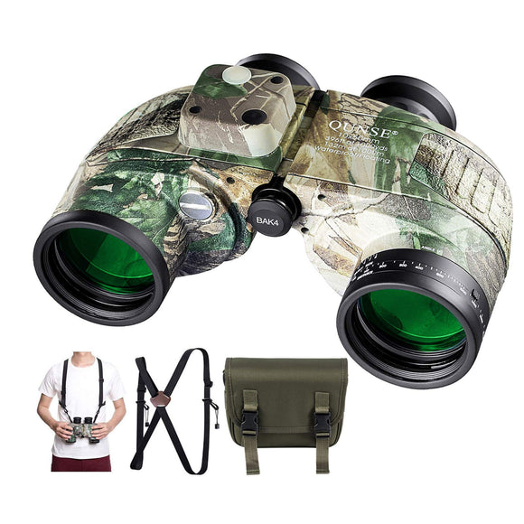 QUNSE 10X50 Marine Binoculars for Adults, Waterproof Binoculars with Rangefinder Compass,BAK4 Prism Navigation Birdwatching Hunting (Camouflage) QUNSE