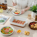 MALACASA Casserole Dishes for Oven with Roasting Racks, Ceramic Baking Dishes Set of 3, Baking Pan Casserole Dish Set, Rectangular Lasagna Pan Deep with Handles for Baking, Khaki White (14.5''/13''/10.5''), Series TARA
