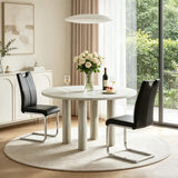 SSLine Faux Mars Stone Round Dining Table Set for 2 w/Black Leather Chair