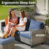 ovios 7 Pieces Patio Furniture Set, Outdoor Wicker Sofa Couch with Swivel Glider Chairs Fire Pit Table