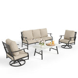 MIXPATIO 4-Piece Wrought Iron Patio Conversation Set, Swivel Chairs, Beige