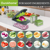 Ourokhome Food Chopper Manual Hand with Container, Mandolin Vegetable Slicer Onion Dicer with 8 Blades, Veggie Shredder (8 in 1, Gray)