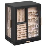 Glimmloop 360° Rotating Jewelry Box with 5 Drawers, Spacious Vertical Jewelry Organizer with Glass Window, Jewelry Storage Case, Dustproof & Moisture-resistant Design, Black