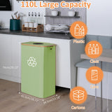 29 Gallons Recycling Bins for Kitchen, Indoor Recycle Bins with Lid, 110L Large Recycle bin with 2 Removeable Reusable Inner Bags