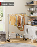 Sakugi Heavy Duty Stainless Steel Rolling Clothes Rack with Mesh Shelf, Lockable Wheels & Anti-Slip Stoppers, Large Capacity Clothing Organizer for Bedroom, Laundry Room, 42.5" x 16.5" x 65.9", Silver