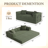 Cloud Boneless Couch Futon Sofa Bed, 5-in-1 Convertible Sofa Bed Pull Out Couch Sleeper Sofa Compressed Loveseat, 70" High-Density Sponge & Corduroy Fabric Futon Daybed for Living Room Bedroom(Green)
