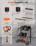 FEIERDUN Adjustable Dumbbells, 20lbs Free Weight Set with Connector, 4 in1 Dumbbells Set Used as Barbell, Kettlebells, Push up Stand, Fitness Exercises for Home Gym Suitable Men/Women