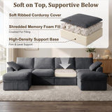 NABUMI 142" Modular Sectional Sofa with Storage, Oversized U-Shaped Boneless Couch with Ottoman, 27" Deep Seat Memory Foam Corduroy 6-Seater Cloud Couches for Living Room, Tool-Free Assembly,Dark Gray