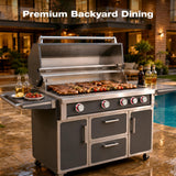 RENDGO NG 4 Cast Burners Outdoor Kitchen Grill Island, 99,000 BTU, Grey Painting