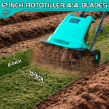 IncwBo 15 Amp 12 Inch Electric Tiller/Cultivator with 4 Steel Tines Small Garden Tiller for Gardening, Corded Rototiller with Adjustable Wheels