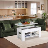 Haiput Wam Lift-Top Coffee Table with Storage Shelf & Secret Compartment | Classic Solid Wood Adjustable Height Table for Living Room, Compact Dining Area, Studio（39.4in White）
