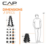 CAP 150 LB Rubber Coated Hex Dumbbell Hand Weight Set with Vertical Storage Rack - Chrome Handle | Black Rack