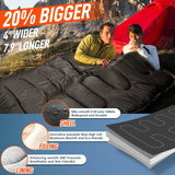 MEREZA Double Sleeping Bag for Adults Mens with Pillow, XL Queen Size Two Person Sleeping Bag for All Season Camping Hiking Backpacking for Cold Weather & Warm Black MEREZA