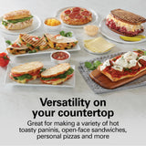 Hamilton Beach Panini Press Sandwich Maker & Electric Indoor Grill with Locking Lid, Opens Wide to Fit Any Thickness for Quesadillas, Burgers & More, Nonstick 8" x 10" Grids, Chrome (25460MNA)