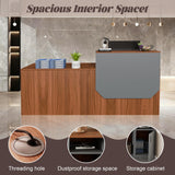 JFazzruit Large Reception Desk, 78.7" / 63" Wide Front Desk with Counter for Office Clothing Store Company Lobby Coffee Shop Long Receptionist Desk Modern Black (Walnut, 78.7''L x 23.6''W x 28.5''H)