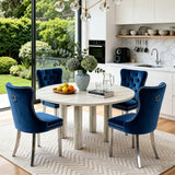 SSLine Faux Stone Round Dining Table Set for 4 w/Velvet Chair,Mars Pattern
