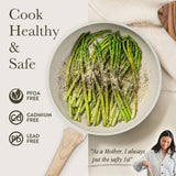 CAROTE Non Stick Frying Pan Skillet Set, Omelet Pan, Healthy Non Toxic Granite Chef Pan, Induction Compatible Egg Frying Pan with Heat-Resistant Handle, PFOA-Free,Cream White,8"+10"+12"