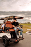 Paladin Luxury Golf Carts 2+2 Pure White, Brown Row Seats, Brown Stitching, Black Dashboard.