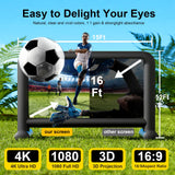 16ft Inflatable Movie Screen Outdoor Projector Screen Build-in IP68 Blower and Carry Bag, Front & Rear Projection, Plug & Play Blow Up Screen for Backyard Movie Night, Pool Theme Parties, Celebrations