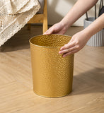 Gold Hammered Metal Trash Can Wastebasket, Decorative Stylish Garbage Can Waste Basket