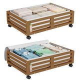 Wisuce Bamboo Under Bed Storage Containers- Underbed Organizer with Wheels with Dust Bag,Sturdy Wood Rolling Under the Bed Shoe Storage Organizer Drawers (Brwon, 2 Pack (23.62"×16.54"))