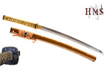 Hand Forged Folded Damascus Steel Plum Blossom Sunburst Wakizashi Sword