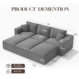 Modular Sectional Sofa Bed with Chaise, 115" Memory Foam Cloud Couch, Gray