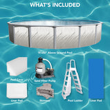 Puri Tech 15' x 52" Lakeview Above Ground Swimming Pool Set with Liner, Filtration System, Skimmer, Ladder, Liner Pad, and Pool Cove for Complete Backyard Swimming Pool Setup