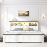 EnHomee King Size Bed Frame and Headboard & Storage, 4 Drawers and LED Built in Charging Station with Storage Farmhouse,Noise-Free,No Box Spring Needed,White