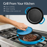 Best Choice Products Non-Stick Pot & Pan Cookware Set, Cast Iron, 2Qt Skillet W/Lid, 10" Grill Or Griddle Pan W/Press - Blue