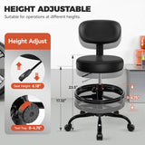 Shop Stool with Wheels for Garage, Mechanics Rolling Chair with Backrest, Adjustable Height Heavy Duty Garage Stool with Footrest and Storage Tray, Swivel Task Chair for Workshop Kitchen Salon
