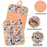 Alselo Oven Mitts and Pot Holders with Chef Apron,Set of 5 Heat Resistant Kitchen Gloves and Silicone Non-Slip Potholders Adjustable Neck Buckle Chef Apron, Cotton Nice Design for Cooking (Cat)