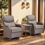 moosprr Luxury Outdoor Swivel Rocker Patio Chairs, High Back Swivel Patio Chairs with Side Table & 6-Inch Thick Cushions, Wicker Outdoor Bistro Set for Porch, Yard, Deck, Poolside, Brown/Grey