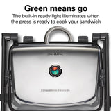 Hamilton Beach Panini Press Sandwich Maker & Electric Indoor Grill with Locking Lid, Opens Wide to Fit Any Thickness for Quesadillas, Burgers & More, Nonstick 8" x 10" Grids, Chrome (25460MNA)