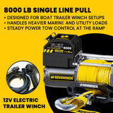 Novawinch Flex 8000 lb Electric Trailer Winch 12V - Synthetic Rope - Heavy Duty Power Tow for Boat Trailer, Marine and Utility Trailers - 8000 lb Capacity for Loading and Retrieval