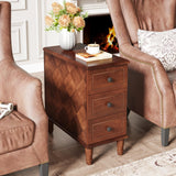 Tribesigns Solid Wood End Table Set of 2, Fully Assembled Narrow Side Table with Drawers, Pre-Assembled Nightstand Slim Bedside Table for Small Spaces, Living Room, Bedroom, Brown