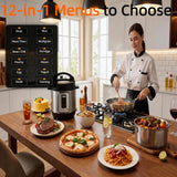 Simple Deluxe 8QT Electric Pressure Cooker, 16-in-1 & Non-Stick Stainless Steel Multi Cooker with 12 Presets for Slow Cook, Meat Stew, Steam, Sauté, Canning, Yogurt Maker, Dishwasher Safe, Silver