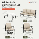 MIXPATIO 6-Piece Patio Conversation Set, Swivel Chairs, Coffee Table, Beige